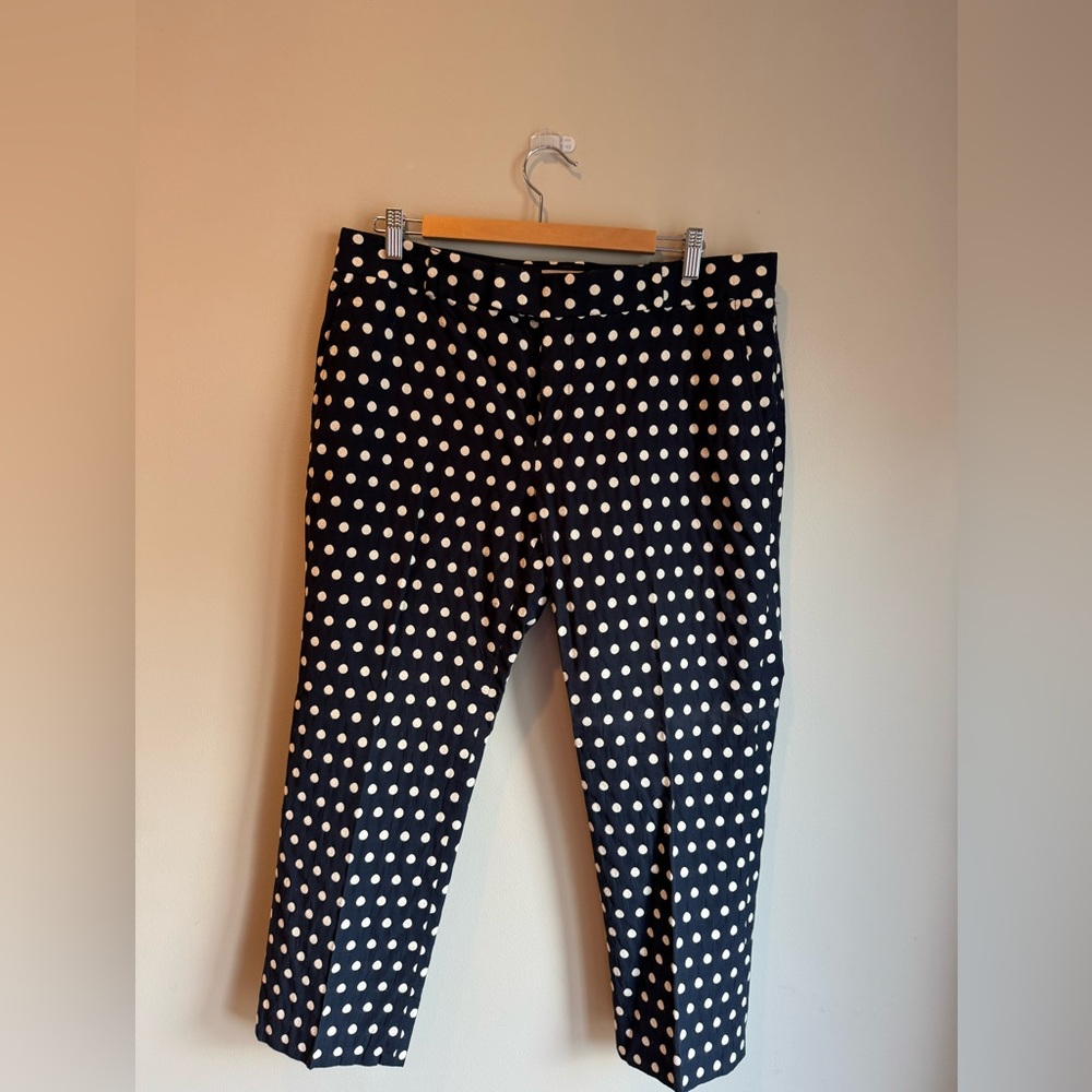 Women’s Banana Republic Polka Dot Pants Navy White Size 12 Cotton/Poly/Spandex